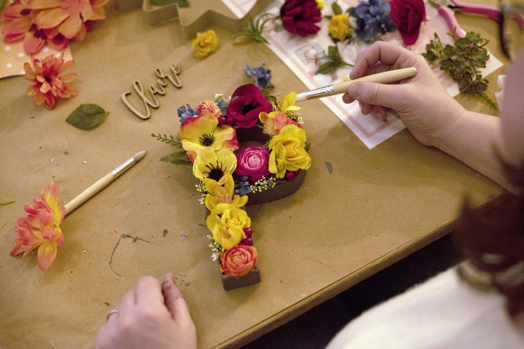 A floral letter P from an afternoon tea party in Ashwell & Co