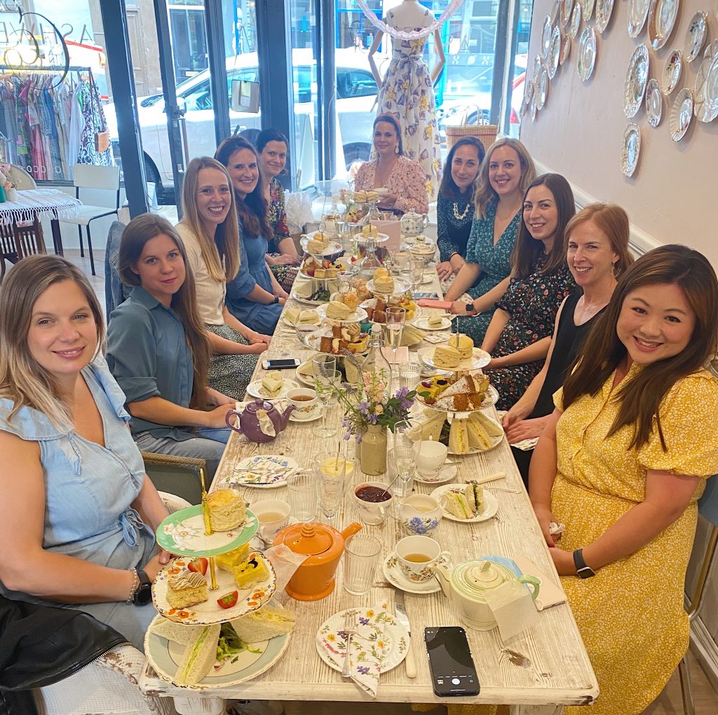 group of ladies enjoying an afternoon tea party in the tearoom Ashwell and co