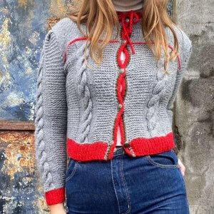 1970s grey and red Austrian cardigan
