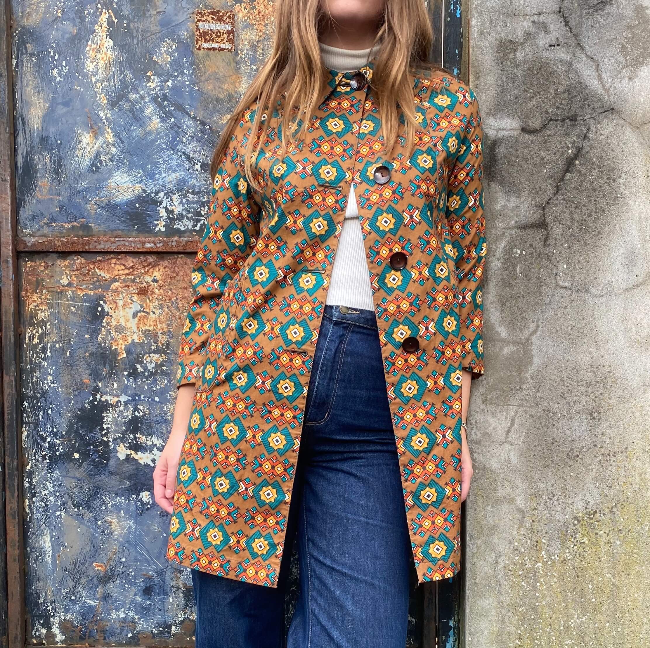 Geometric Print Duster Coat