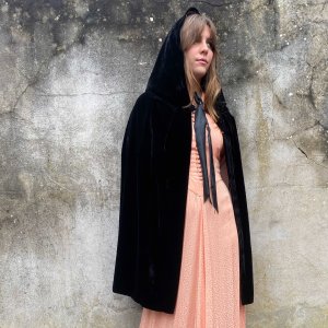 Black silk velvet cape