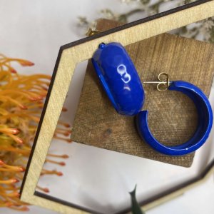 BLUE HAMMERED ENAMEL hoop EARRINGS