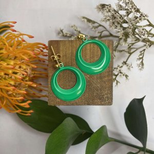 GREEN ENAMEL HOOPED EARRINGS