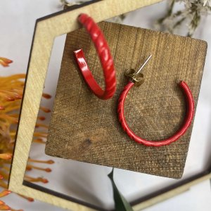 Red Enamel Patterned Hoops