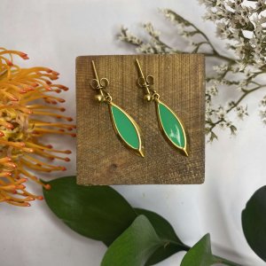Gold and Green Drop Earrings