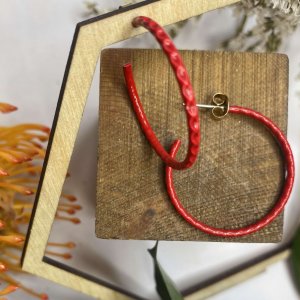 RED ENAMEL HOOP EARRINGS