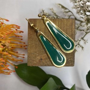 GREEN and GOLD drop EARRINGS