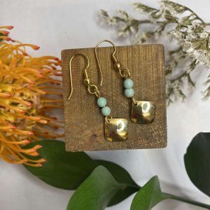 PALE GREEN and GOLD DROP EARRINGS