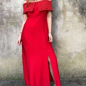 red satin dress